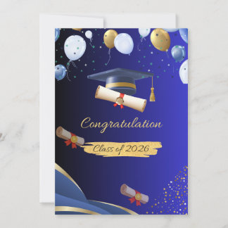 Anúncio Elegant Blue and Gold Graduation Congratulations C