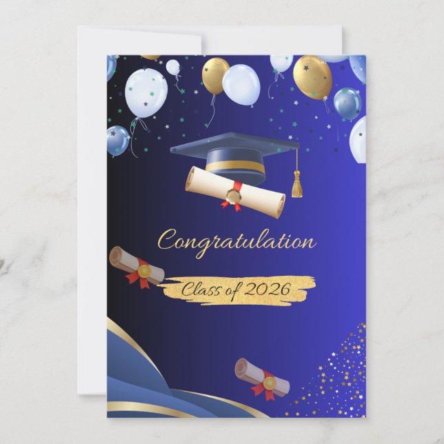Anúncio Elegant Blue and Gold Graduation Congratulations C (Frente)