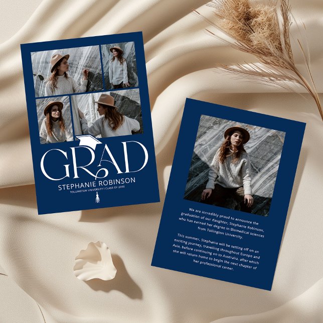 Anúncio Elegant Blue & White Photo Collage Graduation (Criador carregado)