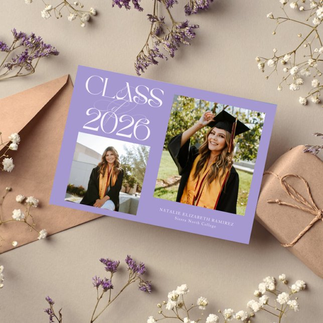 Anúncio Elegant Class of 2026 Typography Grad Photo Lilac (Criador carregado)