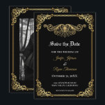 Anúncio Elegant gold Gothic wedding save the date<br><div class="desc">This design can be personalized with your information. It may be further customized by choosing the click to "personalize" further option. You may change the text color and style. Please see more of this suite in my store. Contact me at mradamov@gmail.com or with message on zazzle if you wish to...</div>