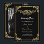 Anúncio Elegant gold Gothic wedding save the date<br><div class="desc">This design can be personalized with your information. It may be further customized by choosing the click to "personalize" further option. You may change the text color and style. Please see more of this suite in my store. Contact me at mradamov@gmail.com or with message on zazzle if you wish to...</div>