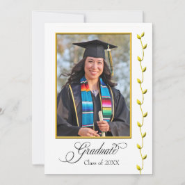 Anúncio Elegant Graduation Announcement with Gold Ivy