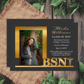 Anúncio Elegant Graphite Gold BSN Nursing Graduation 2026 