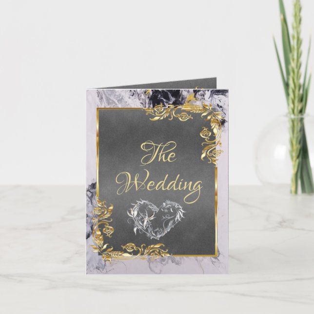 Anúncio Elegant Marble, Grey, Gold Frame, Silver Heart (Frente)