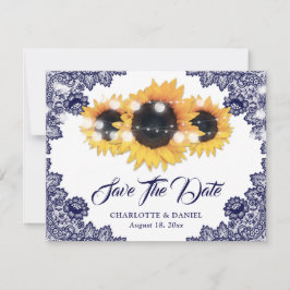 Anúncio Elegant Navy Blue Floral Lace Sunflower Wedding