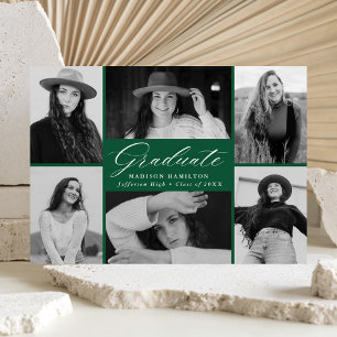 Anúncio Elegant Script Green 6 Photo Collage Graduation
