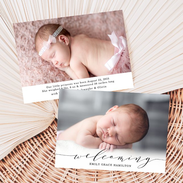 Anúncio Elegant Script Sweet Welcome Photo Birth (Criador carregado)