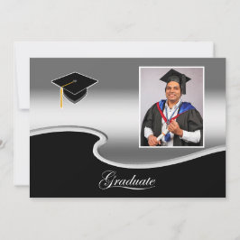 Anúncio Elegant Silver and Black Grad Party invitation