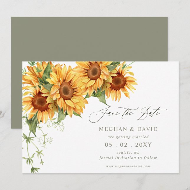 Anúncio Elegant Sunflowers Garden Floral Save the Date (Frente/Verso)