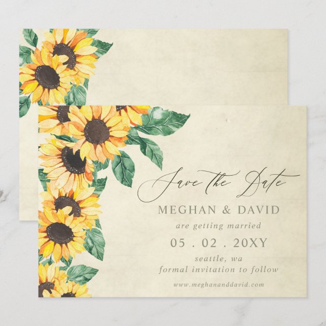 Anúncio Elegant Sunflowers Garden Floral Save the Date (Frente/Verso)