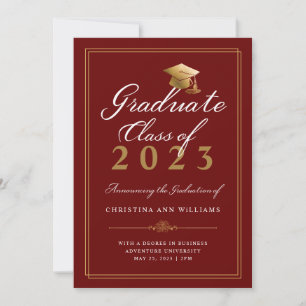 Anúncio Elegant White Gold Script Red College Graduation