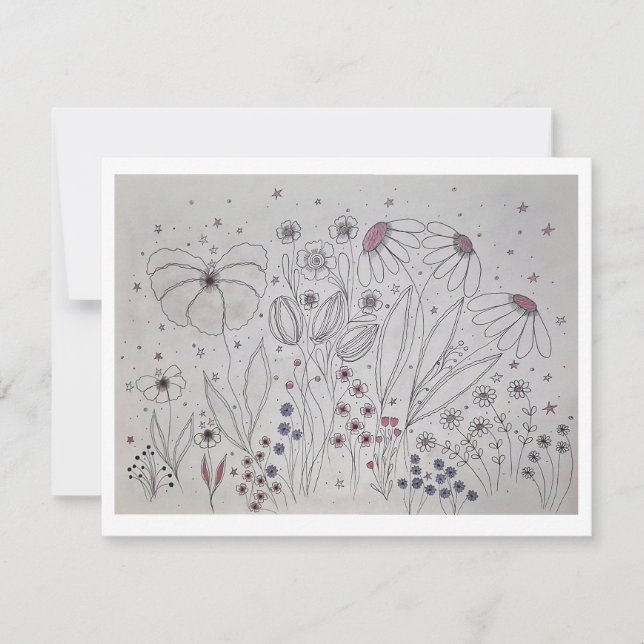 Anúncio Elegant Wildflower Meadow Line Art (Frente)