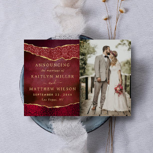 Anúncio Elegante Burgundy e Dourada Foto de Casamento Agat