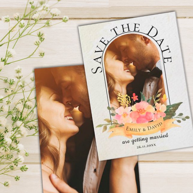 Anúncio Elegante Floral De Aquarela Fofa Foto Casamento (Criador carregado)