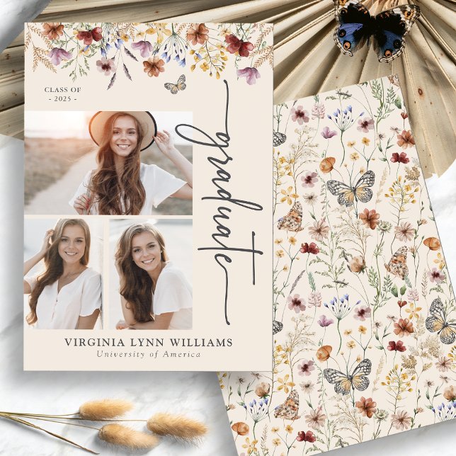 Anúncio Elegante Formando de Foto de Flor Selvagem (Elegant Wildflower Collage Picture Graduate Announcement by Painted Paperie
)