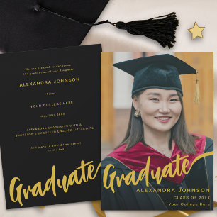 Anúncio Elegante Foto de Graduado Dourado Script Preto