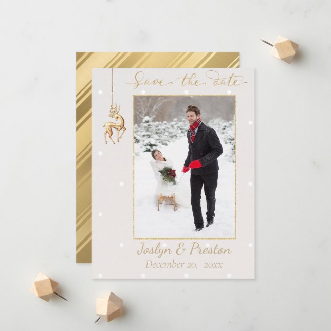 Anúncio Elegante Foto de Inverno Save the Date (Frente/Verso In Situ)