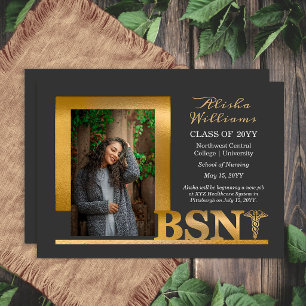 Anúncio Elegante Grafite Dourado BSN Graduação de Enfermag