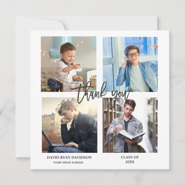 Anúncio Elegante Man Graduation Photo Collage Obrigado (Frente)