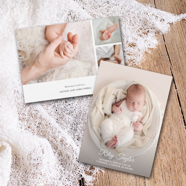 Anúncio Elegante Nascido em Colagem de Fotos (Elegant Newborn Photo Collage Birth Announcements PRINTED & INSTANT DOWNLOAD)