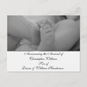 Anúncio elegante preto e branco do bebê
