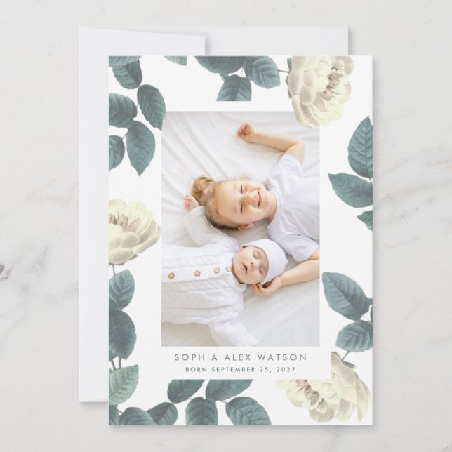 Anúncio Elegante Rosa de Foto de Nascença de Bebê (Frente)