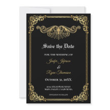 Elegante save the date de casamento gótico em ouro