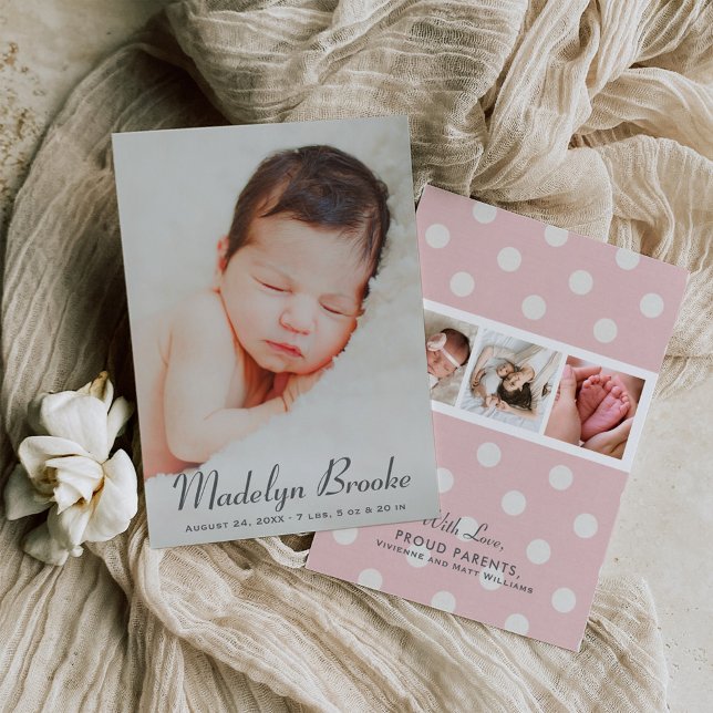 Anúncio Elegante Script Rosa Menina Bebê Múltipla Foto Nas (Criador carregado)