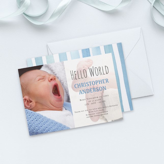 Anúncio Elegante Script Welcome Baby boy Photo Blue Birth (Criador carregado)