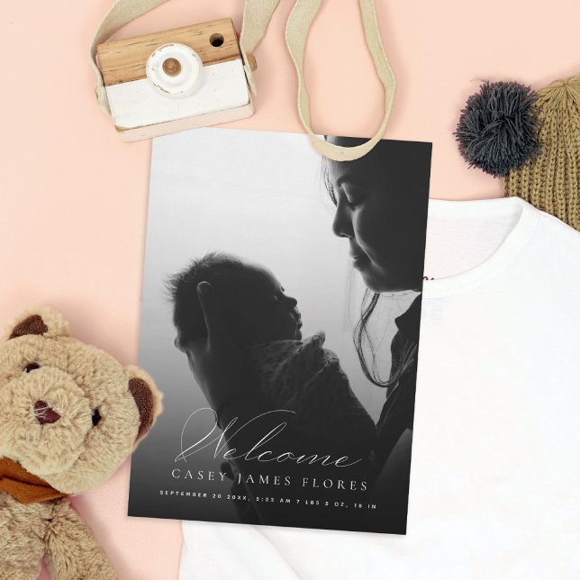 Anúncio Elegante Script Welcome Baby Photo Birth (Criador carregado)