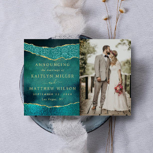 Anúncio Elegante Turquesa e Dourada Foto de Casamento Agat