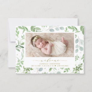 Anúncio Elegante Watercolor Greenery Pattern Birth