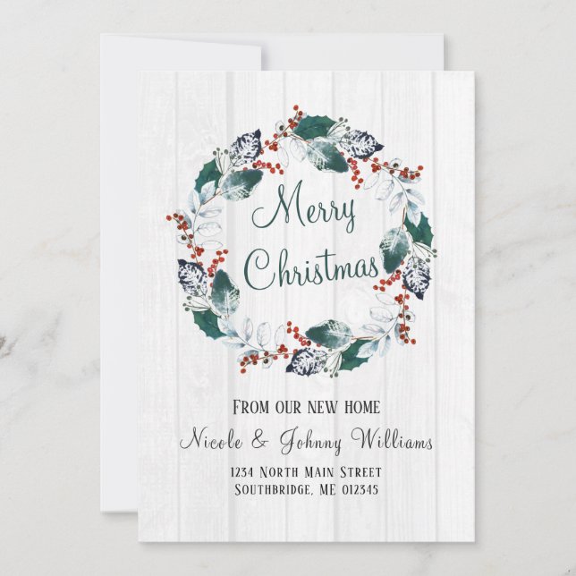 Anúncio Elegante Watercolor Holly Wreath Christmas Moving (Frente)
