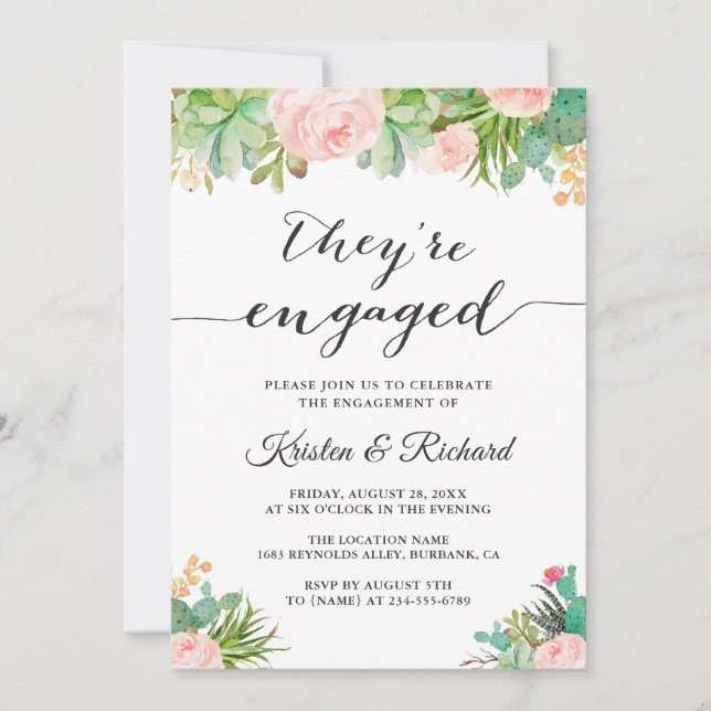 Anúncio Eles estão engajados com o Noivado floral do cactu (Frente)