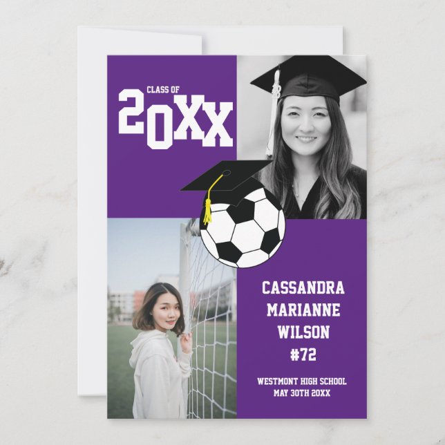 Anúncio em branco roxo do esporte para a graduação (Frente)