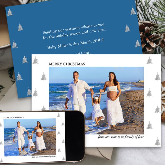 Anúncio Em breve será Família de Quatro Feriados Fotográfi (Holiday Card and Pregnancy Announcement from your soon to be family of four)