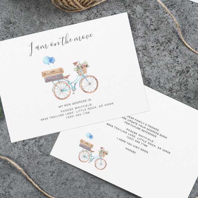 Anúncio Em Movimentação da Bicicleta de Aquarela de Novo E (Change of Address Boho Bike Moving Announcement)