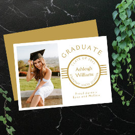 Anúncio Emblema Moderno de Graduação com Faixa Dourada