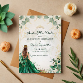 Anúncio Emerald Green Dourado Quinceanera Salve A Data
