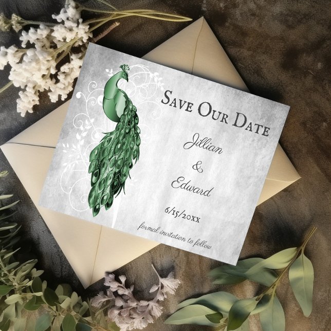 Anúncio Emerald Green Peacock Salvar a Data (Emerald Green Peacock Save the Date)
