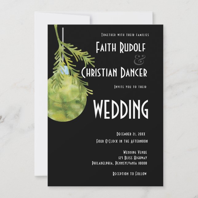 Anúncio Enfeite de Natal Verde, Casamento Moderno (Frente)