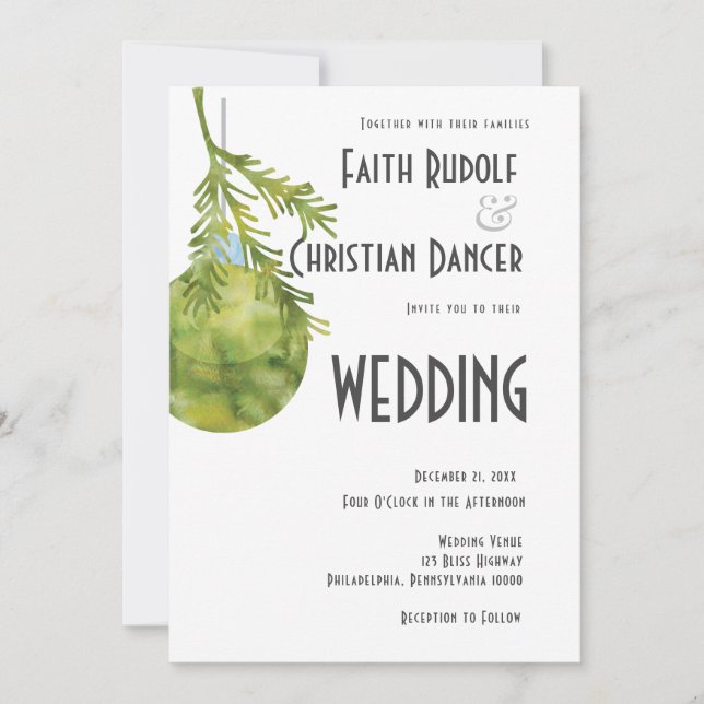 Anúncio Enfeite de Natal Verde, Casamento Moderno (Frente)