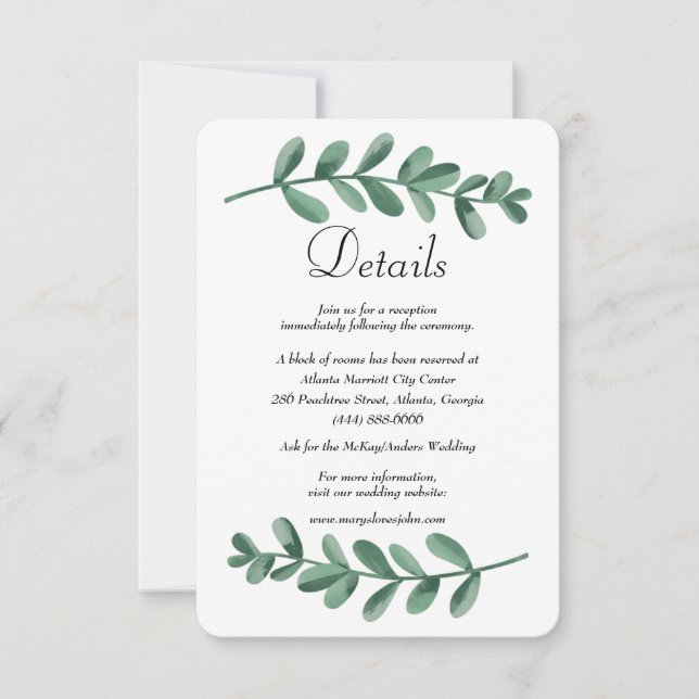 Anúncio Envelope de Detalhes de Casamento com Folhas Verde (Frente)