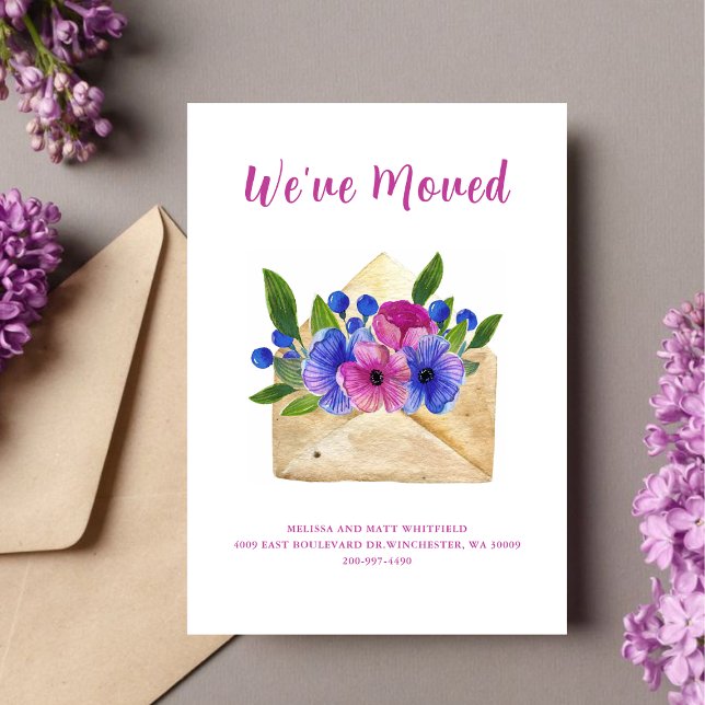Anúncio Envelope Floral de Aquarela | Mudamos de Endereço (Criador carregado)