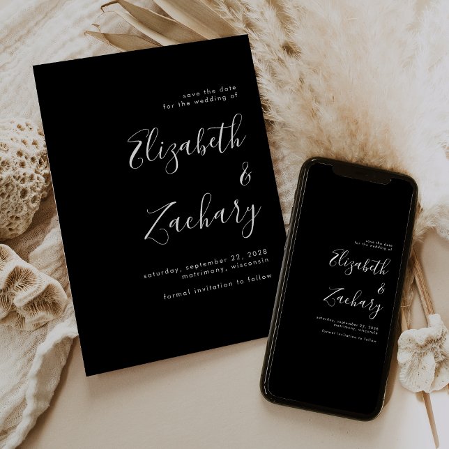 Anúncio Escrito Mínimo Moderno Branco Preto Salve a Data (Criador carregado)