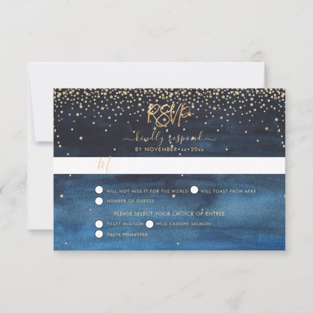 Anúncio Escrito nas Estrelas RSVP com seleções de refeiçõe (Frente)