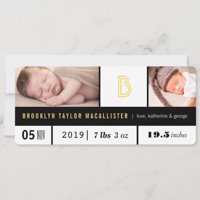 Anúncio Estatísticas Simples do Bebê Monograma Amarelo 2 F (Frente)