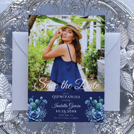 Anúncio Estilo Azul Mexicano Quinceañera Foto Salvar data
