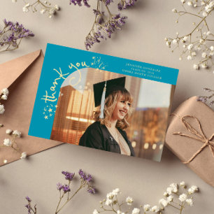 Anúncio Estrelas Excêntricas Graduação Foto Azul Água Obri